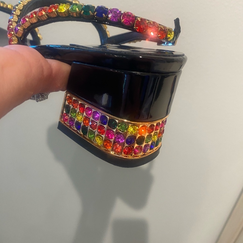 Jeffrey Campbell Rhinestone Platform Sandal Rainbow Multi Color New 7.5 in box - Picture 11 of 16